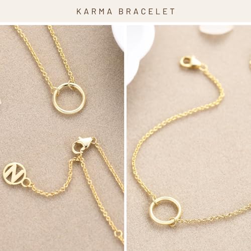 NOKMIT Solid 925 Sterling Silver Bracelets for Women, Dainty Interlocking Circles Cubic Zirconia Adjustable Chain Bracelet, Trendy Stackable Link Bracelets, Simple Cute Jewelry Gifts - color: Gold Karma Circle