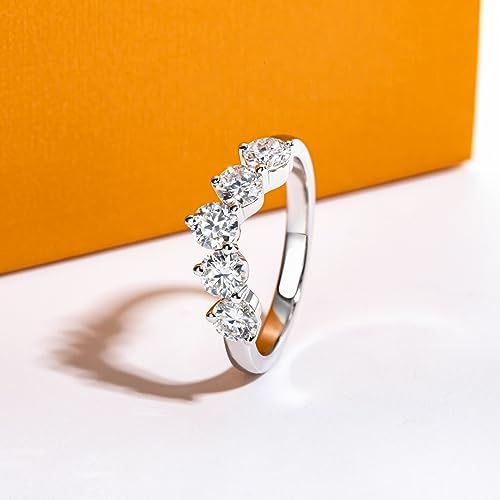Moissanite Eternity Rings Wedding Bands D Color VVS1 Clarity Round Brilliant Cut 925 Sterling Silver 5/6 Stones Anniversary Band Rings for Women with Certificate - color: Round Cut 1.5CTTW