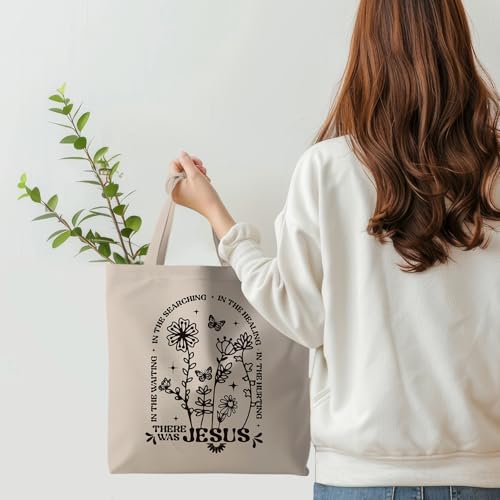 Jesus Tote Bag, Christian Tote Bags for Women, Religious Reusable Grocery Bags - color: Khaki Floral