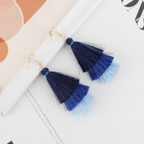 Earrings for Women Dangling, Layered Tassel Earrings Fringe Earrings Bohemian Studs Drop Earrings - color: Royal Blue