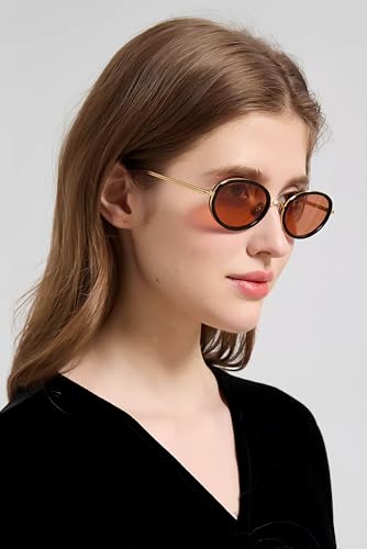 boten Retro Oval Sunglasses for Women 90s Small Gold Frame Sun Glasses Lightweight Cute Chic Sunnies - color: Gold Frame-orange Lens