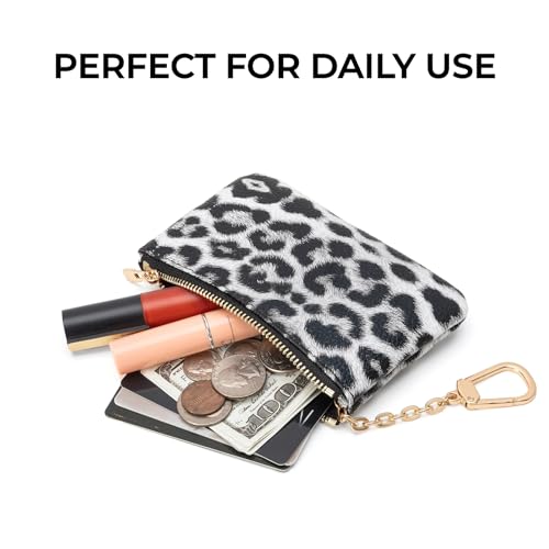 Leopard Print Coin Purse with Keychain - PU Leather Small Coin Pouch Key Pouch Small Card Holder Keychain Wallet Change Purse for Women and Men (Snow Leopard) - color: Z - Snow Leopard