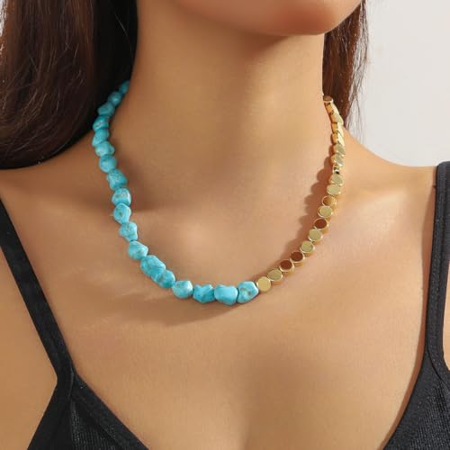 INENIMARTJ Gold Turquoise Necklace for Women Boho Turquoise Pendant Necklace Gold Chain Turquoises Necklaces Trendy Western Turquoises Jewelry for Womens - style: style E