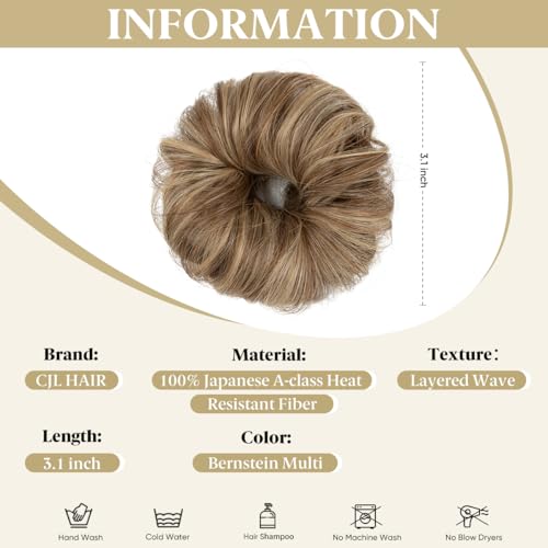 CJL HAIR 2PCs Small Cute Messy Bun Hair Piece for Thin Hair Women Mini Synthetic Curly Bun Scrunchies Updo Hairpieces Bernstein Multi - color: 2PCS-Bernstein Multi