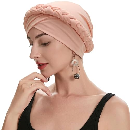 ZLYC Chemo Headwear for Women Pre Tied Turban Headwear Lightweight Beanie Hat - color: Braid Light Pink