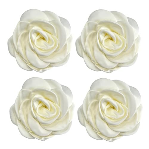 Sanrich Women's Brooches 4pcs Rose Flower Hair Clip Mexican Hair Flowers Clips Hairpin Brooch Tea Party Hats Headpieces (off white) - color: off white