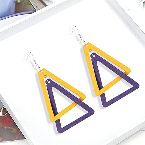ANXIN Boho Personality Retro Tassel Rectangular Wooden Contrasting colors Earrings Chic Green Temperament Geometric Earrings Jewelry Gifts For Women - color: Yellow Purple Wooden Earrings