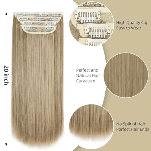 Hair Extensions Straight Clip in Hair Extensions Clip ins - Soft and Thick (20 Inches, 4Pcs, 8AH613#) - color: 8AH613#