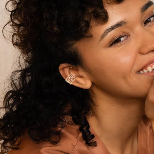 MTMY Gold Ear Cuff Earring for Women 14K Gold Plated Cubic Zirconia Non-Pierced Clip on Cartilage Chunky Ear Cuffs Hypoallergenic Jewelry - style: 5cz / pair