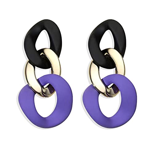 Charm Elegant Hollow Color Chain Acrylic Geometric Temperament Dangle Drop Earrings Bohemian Minimalist Hypoallergenic Jewelry Gift - color: Black Purple earrings