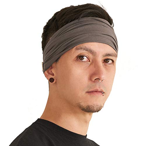 CHARM Headband for Men, Japanese Style Bandana Head Bands for Women and Men, Stretch Hair Band for Sports & Daily Wear by Casualbox - color: Charcoal Gray, size: Medium