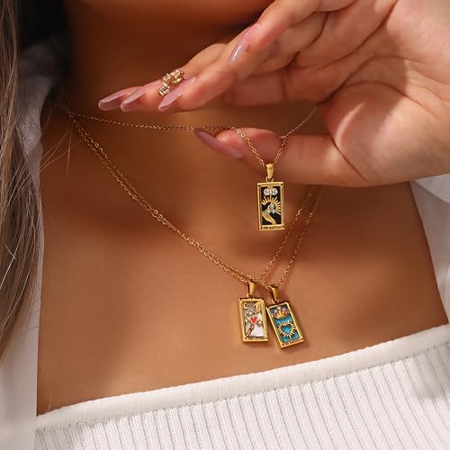 ORIGENCE 18k Gold Plated Tarot Cards Pendant Necklace - Vintage Colorful Charm Necklace Lucky Talisman Hypoallergenic for Women and Men Gift - style: The Empress