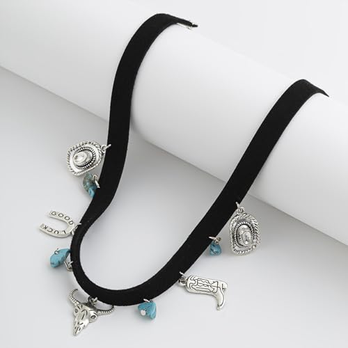 Layered Boho Necklaces for Women Gold Coin Pendant Necklaces Stackable Turquoise Choker Necklace for Women Western Jewelry - style: Style 13