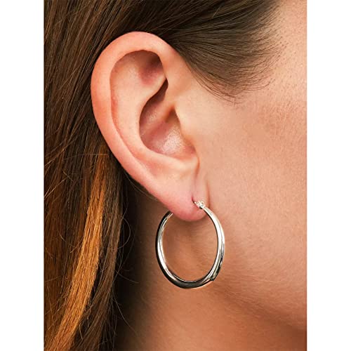 EXGOX Sterling Silver Hoop Earrings - Hypoallergenic, Lightweight, Chunky, 14K Real Gold Plated, Big Large Hoops for Women - color: 30/40/50mmSilver
