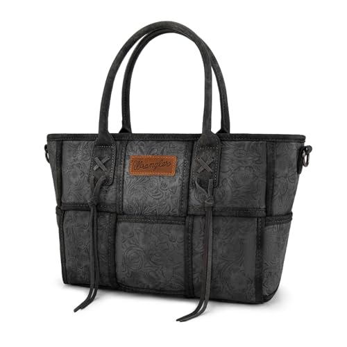 Montana West Wrangler Woven Tote Bag for Women Western Floral Tooled Purses and Handbags - color: Floral Tooled Black