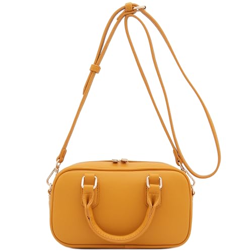 FashionPuzzle Mini PU Leather Satchel Purse Top Handle Crossbody Bag - color: Mustard