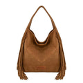 Wrangler Fringe Suede Hobo Bag for Women Leather Western Fringe Purse Tassel Hippie Shoulder Bag - color: Bright Brown