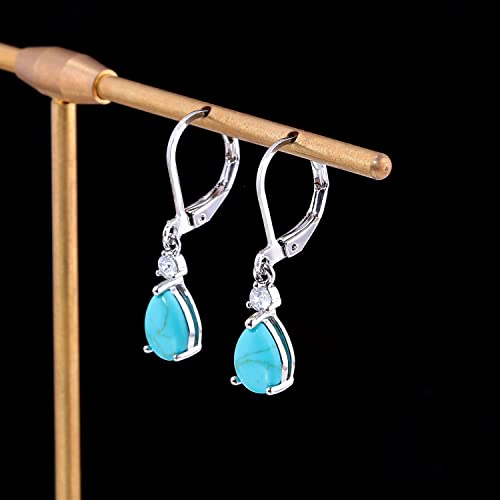 CiNily Teardrop Leverback Dangle Earrings for Women Hypoallergenic 14K Gold Plated Cubic Zircon Drop Earrings Fashion Crystal Earrings for Girls Jewelry Christmas Gifts - color: Turquoise