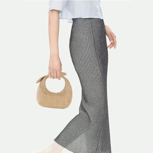 Huralona Women Straw Woven Clutch Purse Pleated Handbag for Summer Beach Vacation Straw Shoulder Crossbody Bag - color: Khaki4