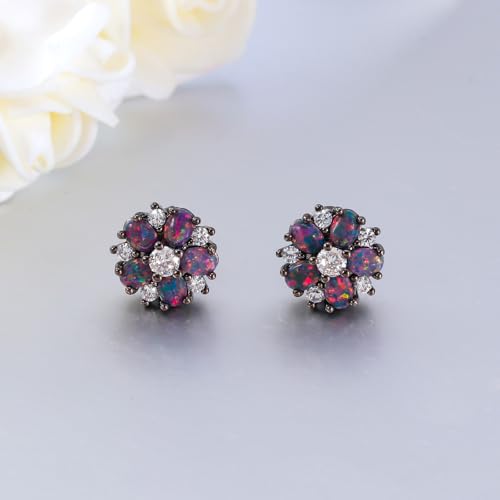 CiNily Flower Earrings,Opal Stud Earrings Sterling Silver or White Gold/Rose Gold Plated Ladies Flower Stud Earrings Cute Unique Earrings for Girls - color: Black