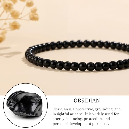 Natural Gemstone Beads Bracelets Healing Crystal Stone Beaded Bracelet for Women Men Handmade Spiritual Jewelry Gifts - color: Obsidian, size: Round Beads