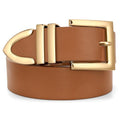 SUOSDEY Plus Size Women's Leather Belts for Jeans Pants Dress Fashion Women Waist Belt with Gold Buckle - color: Brown, size: Fit waist size 26''-33''