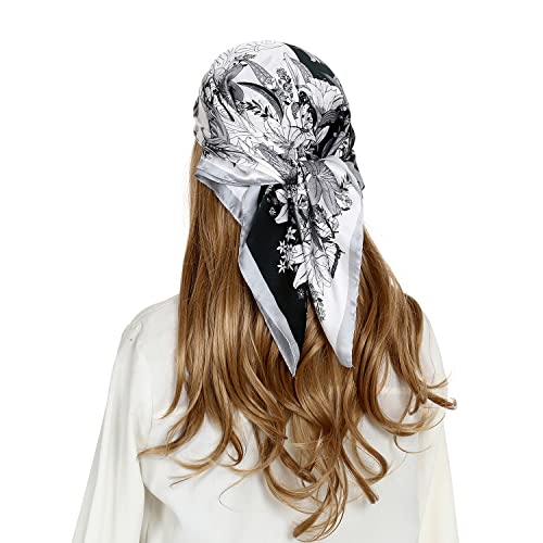RIIQIICHY Women Head Hair Scarf Like Satin Silk Scarf Sleeping Hair Wrapping Night 27.5" - color: Black/White/Light Grey/Dark Grey