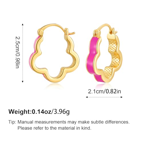 Chunky Hoop Earrings for Women Thick Minimalist Geometric Huggie Hoop Earrings Dainty Thick Y2K Preppy Earrings - style: flower hot pink