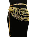 THREEBOY Women Apparel Belts Fashion Sexy Multilayer Metal Pearl Waist Chain Belt - color: Gold