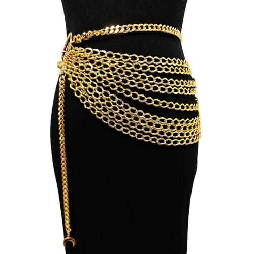 THREEBOY Women Apparel Belts Fashion Sexy Multilayer Metal Pearl Waist Chain Belt - color: Gold