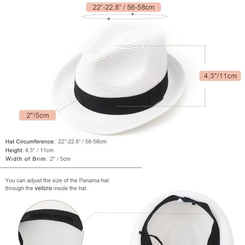 DRESHOW Women Straw Sun Hat Short Brim Panama Travel Fedora Summer Hat Roll Up Beach Cap for Women UPF 50+ - color: 1 Pc Ribbon Straw Hat: White