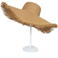 Wide Brim Fashion Boho Fringe Foldable Straw Hat Beach Hat UPF50+UV Protection Summer Hat Sun Hats for Women Travel - color: Khaki