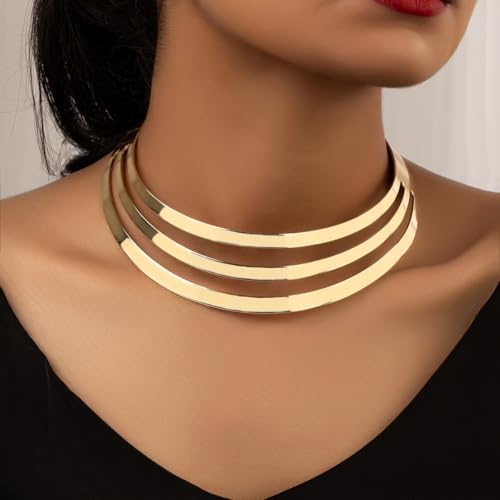 Gold Necklaces for Women Chunky Gold Silver Choker Necklace Statement Egyptian Jewelry for Women Men Gold Costume Jewelry Sets Accessories Gift - color: Chunky gold necklace