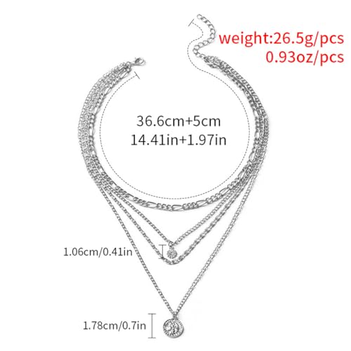 GIGB PBDK Layered Necklaces for Women Dainty 14K Gold Coin Sun Pendant Necklace Exaggerated Stackable Figaro Choker Necklace Trendy Birthday Jewelry Presents - color: Silver