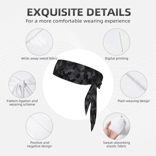 Sports Tie Headband Bandana Running Athletic Sweat Band Elastic Adjustable Sport Head Tie for Men Women Head Ties Ninja Tie Headbands Tennis Sweatbands Soccer Basketball Teams Running Head Band - color: Black camo