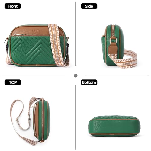 BOSTANTEN Quilted Crossbody Bags for Women Vegan Leather Purses Shoulder Handbags with Wide Strap - color: Green With Brown