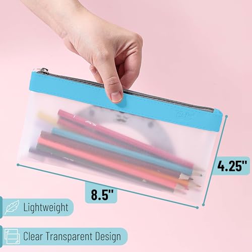 Mr. Pen- Clear Pencil Pouch, 8.50"x4.25", 3 Pack, Durable TPU Material | Medium Water-Resistant Pencil Bags with Smooth Zipper, Multipurpose Clear Pouch for Stationery, School, Office - color: Blue Shades, size: 3 Pack, Medium