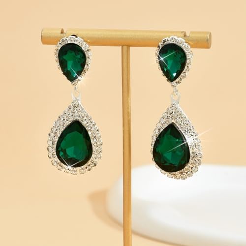 Bridal Statement Earrings for Women, Long Tassel Earrings Sparkling Rhinestones Crystals Earring Exaggerated Wedding Bridal Earrings Elegant Jewelry for Wedding Engagement Party - color: Green