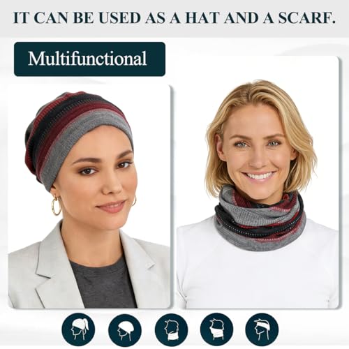 Chemo Headwear for Women Soft Cotton Slouchy Beanie Hat Scarf for Cancer Care - color: Red