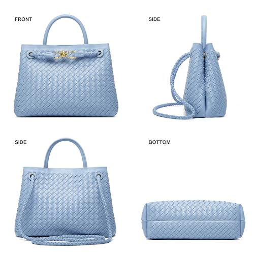 Woven Tote Bag Womens Purse: Vegan Leather Shoulder Handbags - Fashion Summer Beach Tote Bags - Large Travel Totes - color: A8 Medium Light Blue