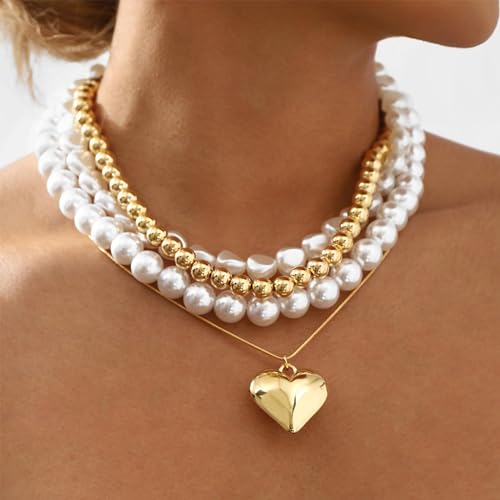 Gold Stack Necklace Chunky Necklaces for Women Trendy Coin Pendant Long Necklaces Western Jewelry for Women Cowgirl Cowboy Chic Country Outfit Boho Accessories Birthday Jewelry Gifts - color: G Gold Heart Necklace