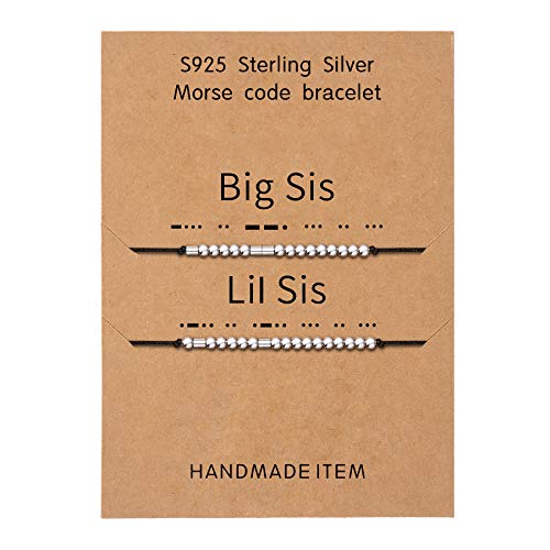 KGBNCIE Inspirational Gifts for Women, Morse Code Funny Gifts Bracelets for Women, S925 Sterling Silver Morse Code Bracelets Friend Gifts - style: 12 Big Sis-Lil Sis