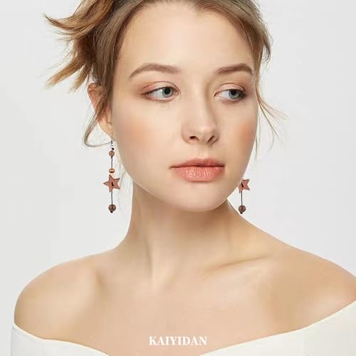 Silver/Gold Boho Dangle Statement Earrings for Women Trendy,Handmade Vintage Dainty Cute Long Drop Summer Earrings,fashion Accessories Jewelry Gifts - color: A100 Wooden Star Beads Long Earrings
