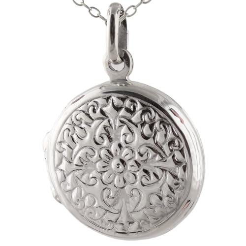FashionJunkie4Life Sterling Silver Oval Locket Necklaces for Women, 18" Cable Chain - style: Round Floral