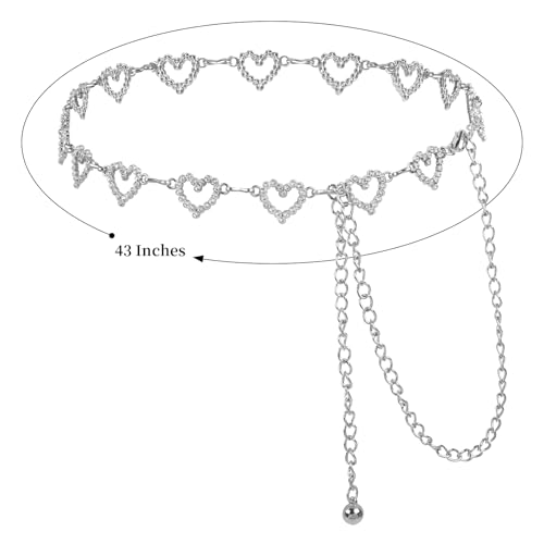 TEBIEKOY Heart Chain Waist Chain for Women, Y2K Floral Belly Chain Body Jewelry with Layered Links for Party, Festival & Night Out - style: Silver Heart