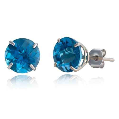 10k Gold 8mm Round Birthstone Stud Earrings for Women by MAX + STONE - color: London Blue Topaz
