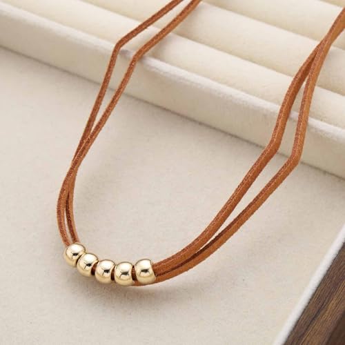 Vintage Layered Suede Choker Necklace Short Black Velvet Necklaces Boho Leather Necklaces Gold Bead Collar Necklace Chain Jewelry for Women