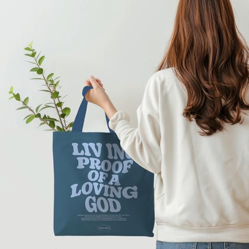 Jesus Tote Bag, Christian Tote Bags for Women, Religious Reusable Grocery Bags - color: Denim Blue