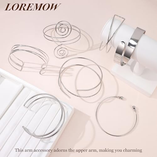 7Pcs Upper Arm Cuff for Women Gold Silver Open Arm Cuff Bracelets Adjustable Armlet Armband Minimalist Coil Swirl Arm Cuff Bracelet Jewelry - style: Silver-A