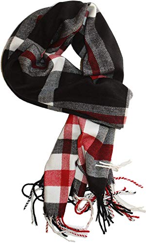 VERONZ Super Soft Classic Cashmere Feel Winter Scarf - color: Black Red Plaid